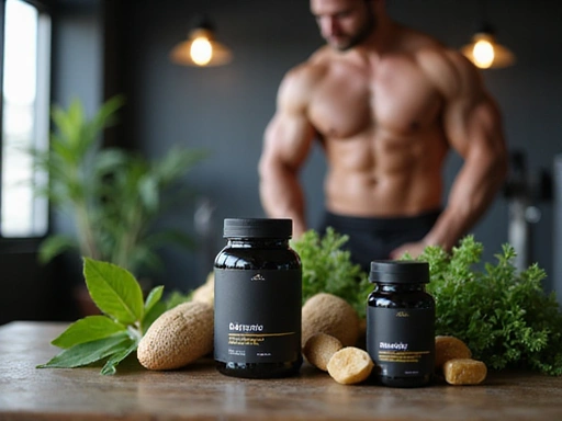 Premium natural supplement bottles with botanical ingredients in wellness setting